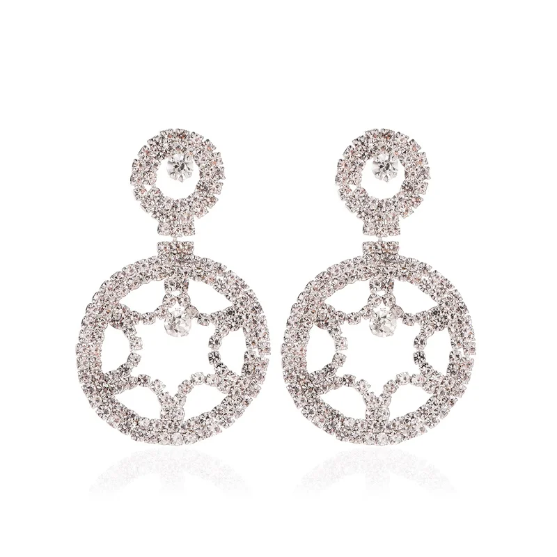 

Temperament full of zircon round earrings for women, ladies style exaggerated geometric hollow earrings, goddess banquet jewelry