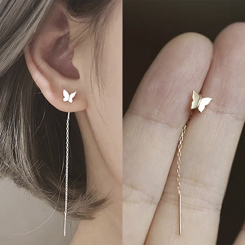 

Fashion Long Tassel Butterfly Drop Earrings Silver Color 2020 Trendy Hanging Women Earrings Pair Summer Jewelry Girls Party Gift