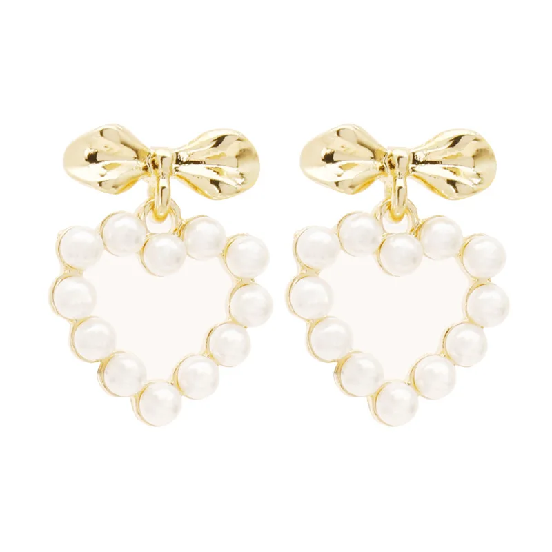

Fashion Statement Pearl Earring Geometric Bow Knot Earrings for Women Dangle Flower Earrings Drop Earrings 2021 New Trend