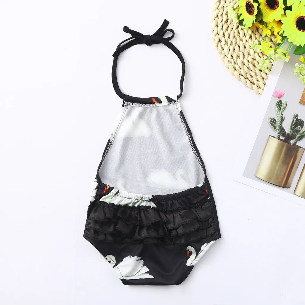 

Summer Baby Girls Ruffles Swan Print Swimwear Swimsuit Backless Romper Jumpsuit