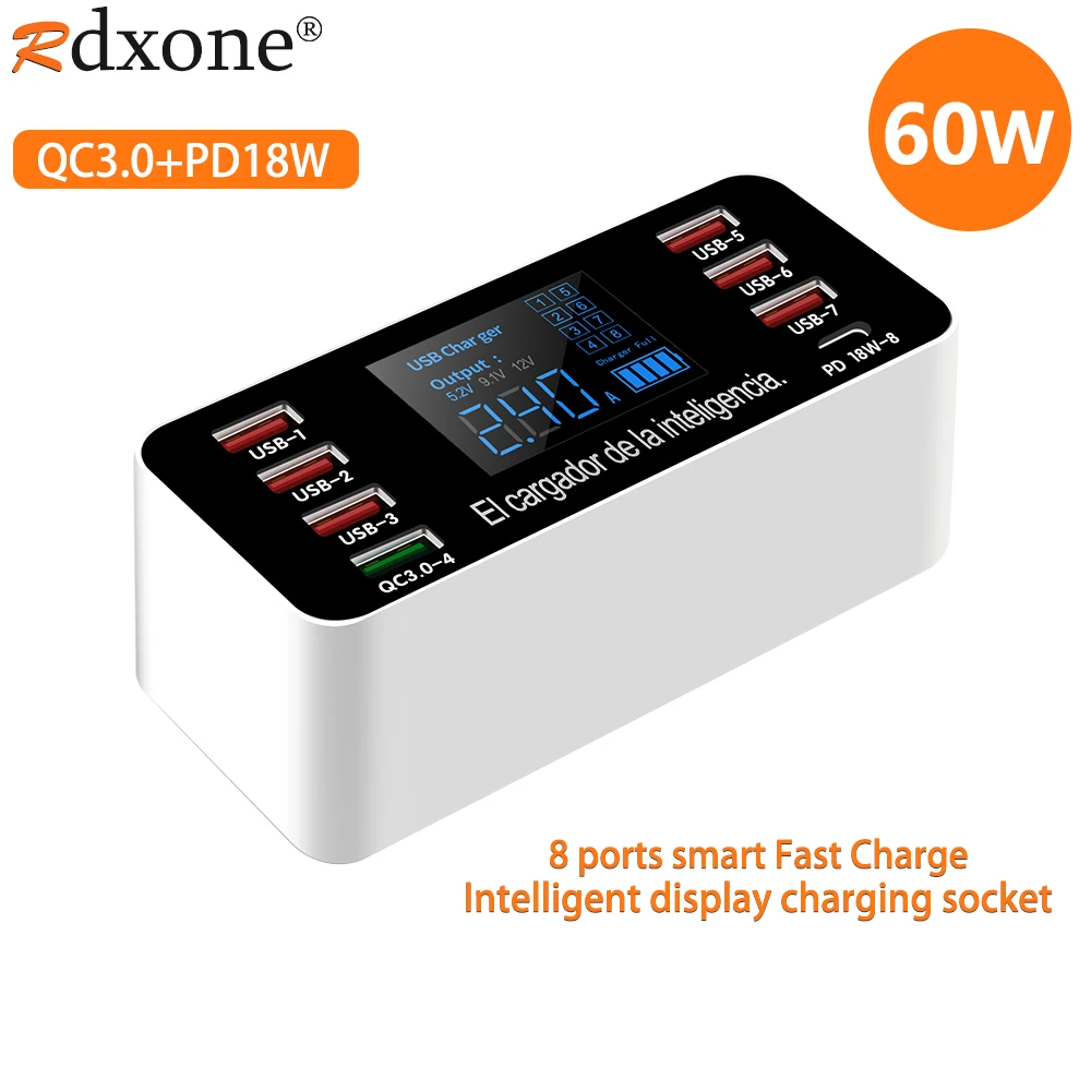 

60W Quick Charge 3.0 Led Display USB Charger For iPhone Android Adapter Phone Tablet PD Fast Charger For Huawei samsung xiaomi