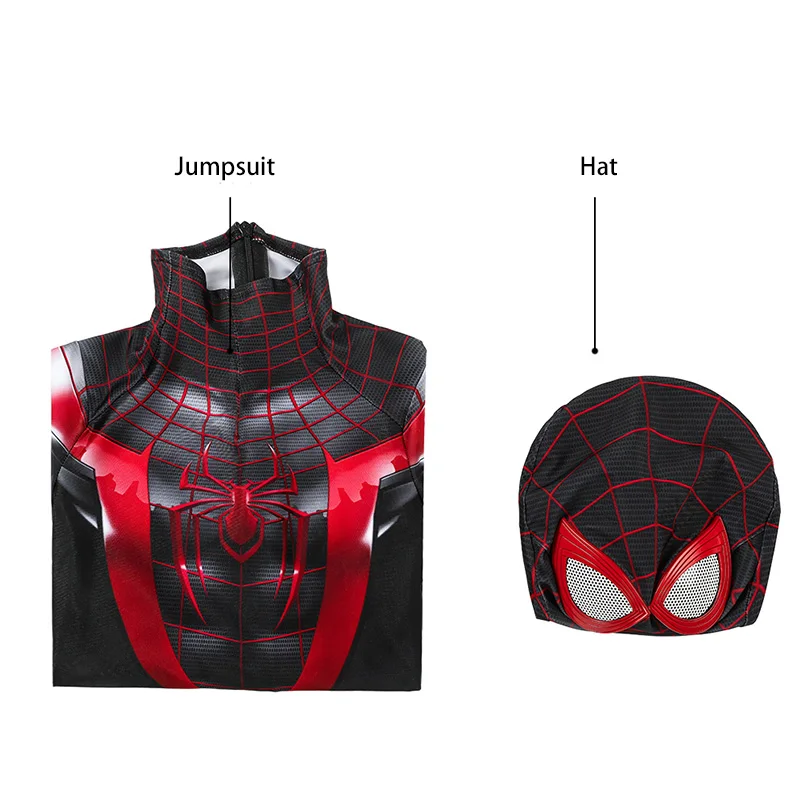 

Kids Superhero Spider Boy PS5 Miles Morales Jumpsuit Cosplay Costume For Children Halloween Masquerade Party Bodysuit