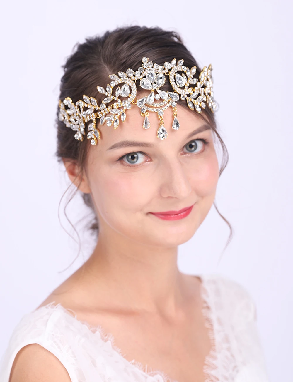 Женский Классический головной убор золотые блестящие стразы Свадебный
