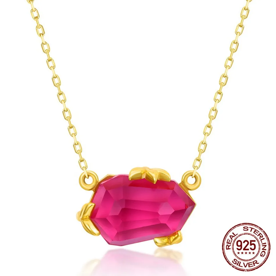 

Женское ожерелье из серебра 925 пробы, набор геометрических ожерелий с розовым топазом и бриллиантами в стиле ретро, ювелирные изделия
