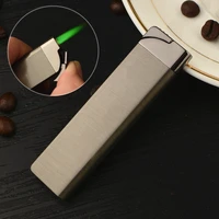 ultra thin cigarette lighter green torch jet inflatable butane gas windproof metal smoking tool mini personalized lighter gift