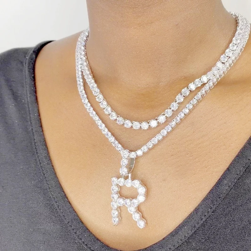 A Z Циркон первоначального теннис название письмо кулон ожерелье для мужчин и