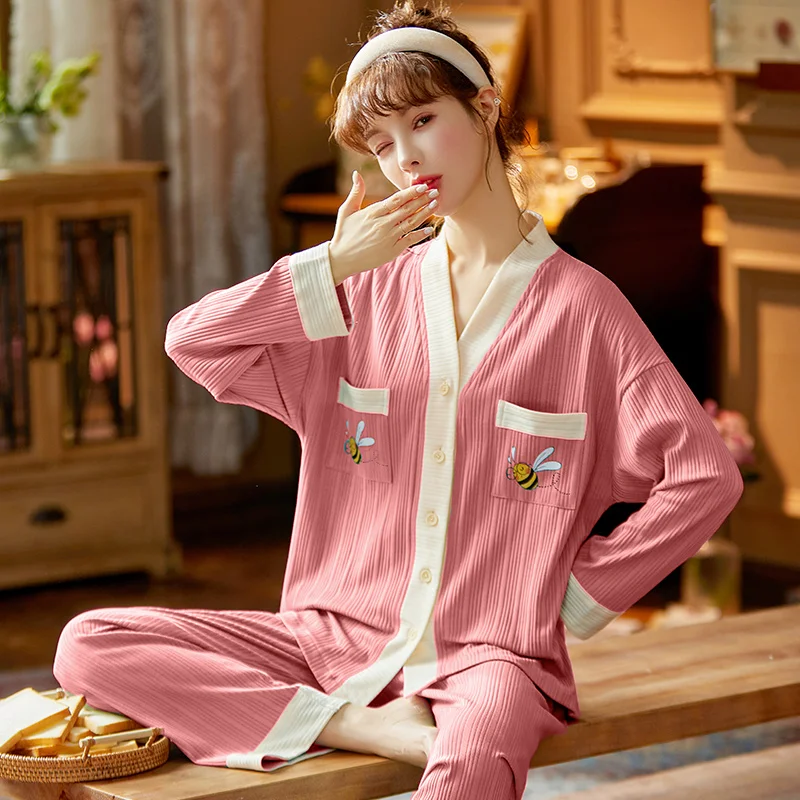 

Пижамный комплект Женский на осень-зиму, стильный халат-кимоно, Элегантная пижама, мягкий хлопковый пикантный кардиган на пуговицах