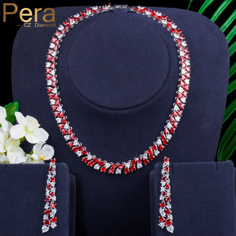 

Серьги-подвески женские Pera, двойные, 2 ряда, с белым и красным сердцем, ювелирные изделия J299, костюм CZ