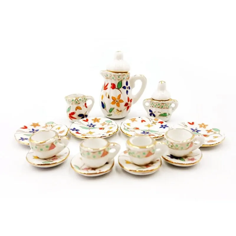 

Kitchen Dollhouse Porcelain Tea Cup Set Doll House Mini Flower Ceramic Tea Set Pocket Ceramic Miniature Flower Tableware