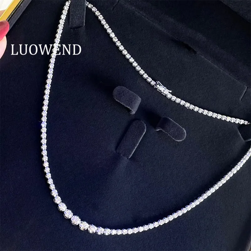 

LUOWEND 18K Solid White Gold Necklace 6ct Real Natural Diamond 40cm Tennis Chain Women Engagement Necklace