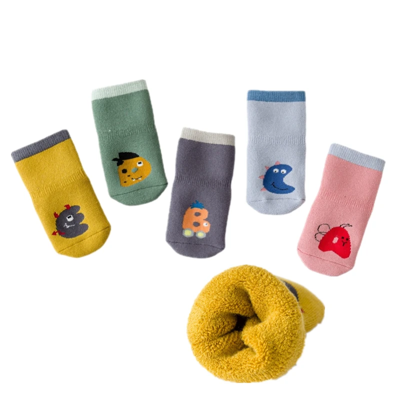 

Осенне-зимние утепленные хлопковые носки для маленьких мальчиков и девочек Резиновые Нескользящие носки для пола для младенцев Детские но...