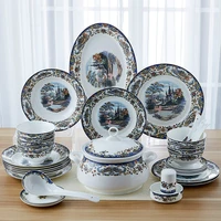 56 heads jingdezhen ceramic kitchen tableware dinner dish rice bowl soup bowl salad noodles bowl plate dish bowl dinnerware sets