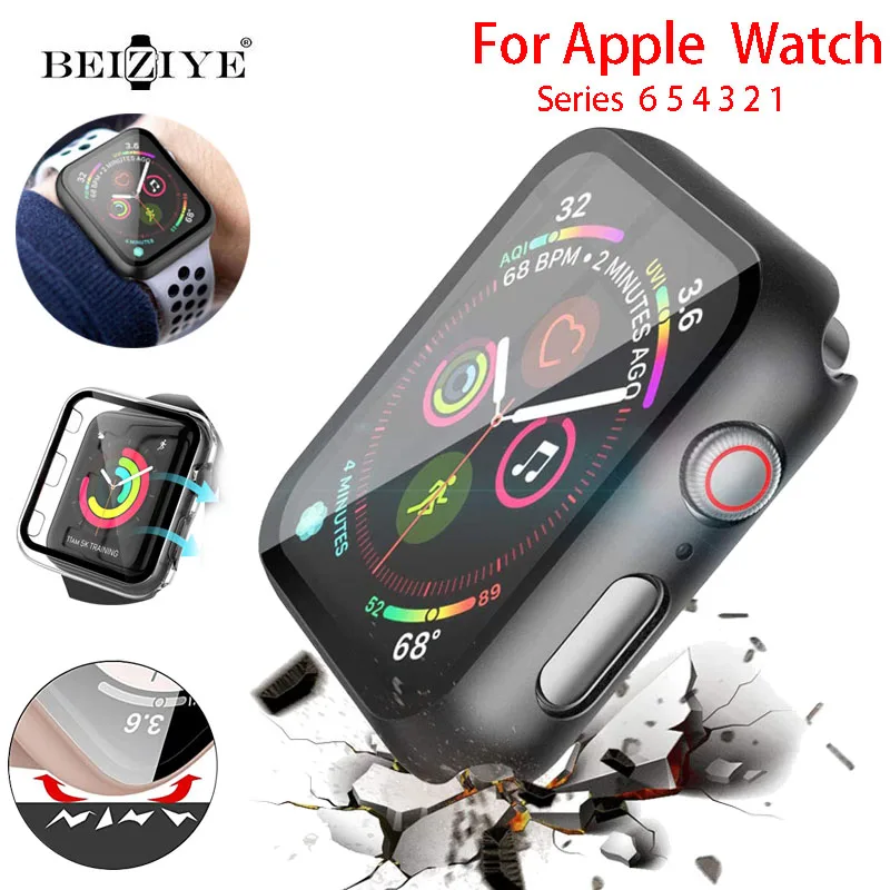 

Чехол из закаленного стекла для Apple Watch 42 мм 38 мм 40 мм 44 мм, тонкий чехол из ТПУ, защитная пленка для экрана для iWatch 6 5 4 3, чехол, аксессуары