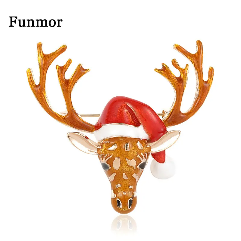 Funmor Рождественская брошь в виде лося эмалированные булавки Новогоднее украшение