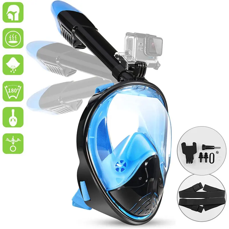  Adult Youth Scuba Diving Mask Full Face Anti Fog Underwater Wide View Snorkel Mask Waterproof Swimming Mask With Camera Mount 