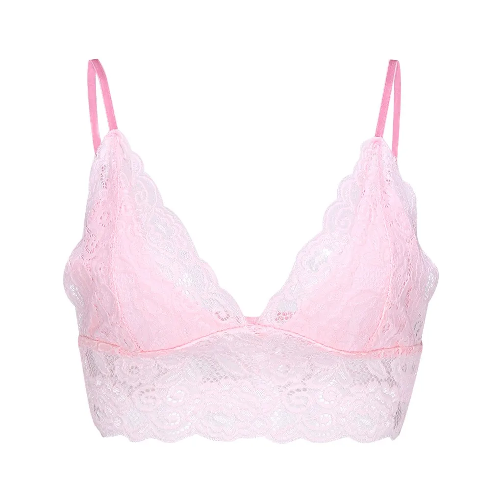 Pink Женский кружевной топ без бретелей, укороченное беспроводное нижнее белье, сексуальное женское белье с v-образным вырезом, однотонное черное белое женское нижнее белье, Майка без бретелей - Цвет: Pink