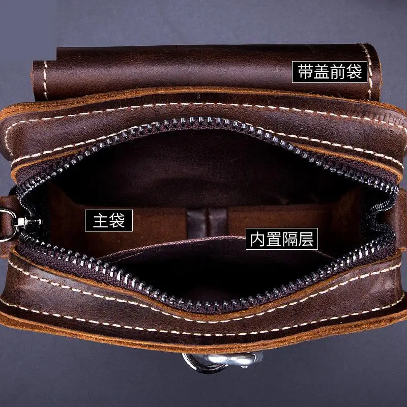 

YourSeason Crazy Horse Leather Men Waist Bag 2021 Casual Mobile Phone Belt Pouch Fashion Cowhide Small Bags