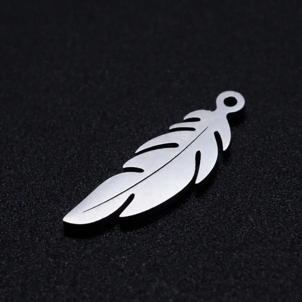 5pcs/lot Feather Stainless Steel DIY Charms - Wholesale, OEM Accepted - Factory Sale Charm for Bracelet Making - High Polished image 4