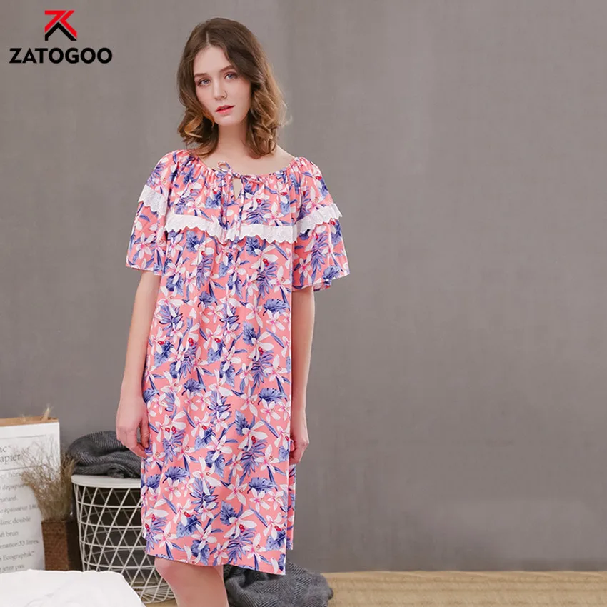 PatternO Платье для сна большого размера плюс для беременных женщин с длинными рукавами, пеньюар с цветочным принтом, Свободная Домашняя одежда с круглым вырезом, женская ночная рубашка, цвет: розовый - Цвет: PatternO