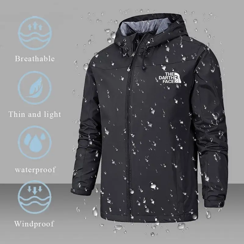 

Spring Coat Jacket Men Lightweight Hooded Zipper Waterproof Coat Windproof Warm Solid Color Outdoor Sportswear The North Fa