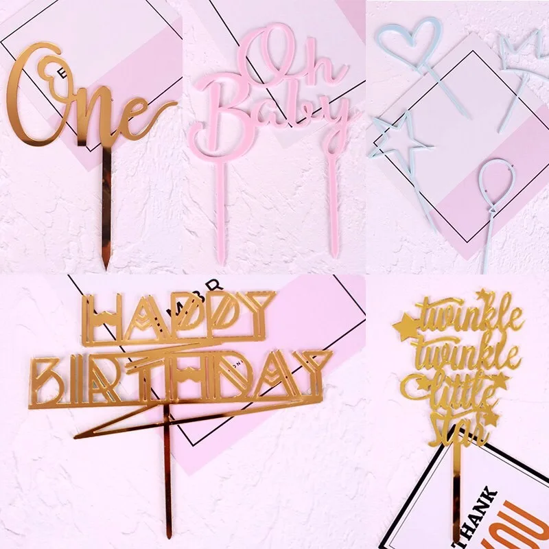 Fashion Acrylic Cake Topper Card Banner Kids Baby Shower Happy Birthday Toppers Party DIY Insert Flags Decoration | Дом и сад