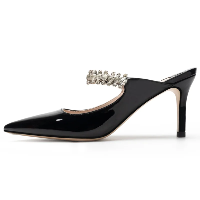 

diamond sandals women's 2020 summer new patent leather fashion high heel shoes pointed thin heel