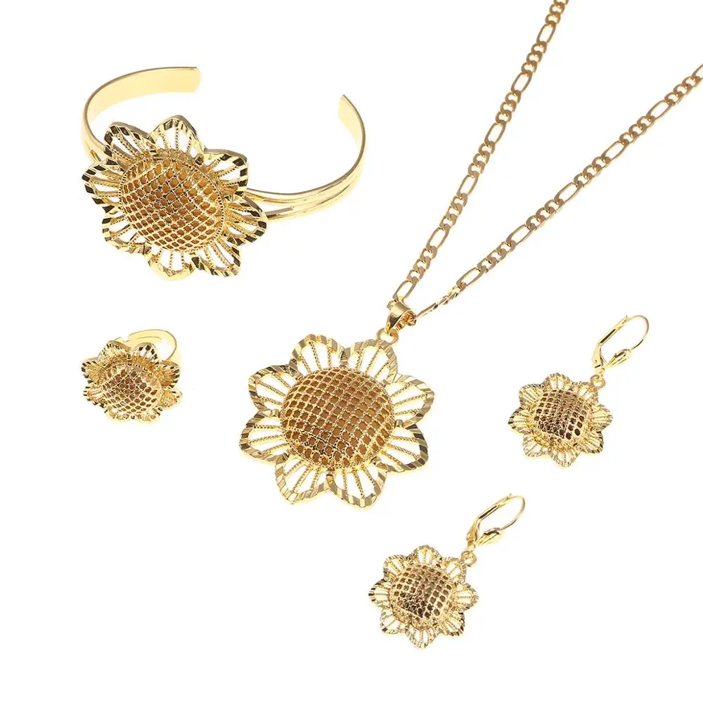 Ethiopian Sunflower Eritrea Habesha Africa Bridals Wedding Jewelry Set Fashion Necklace Pendnat Earrings | Украшения и аксессуары