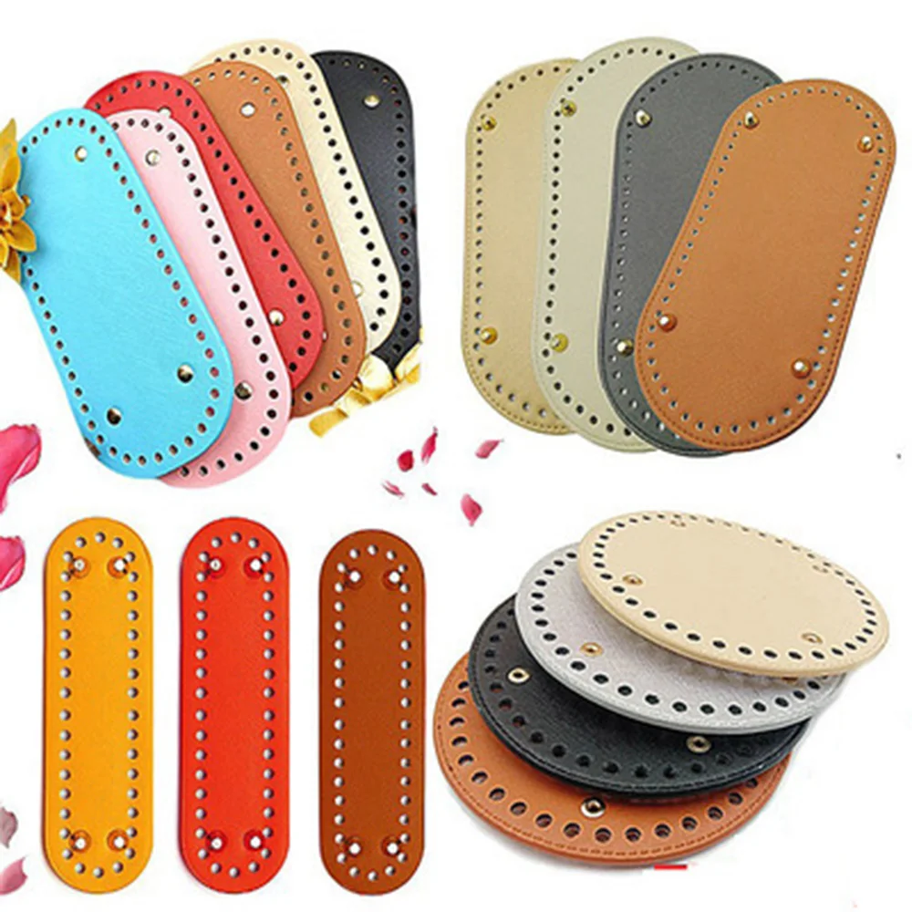 

1 Pcs 22x10cm Long Bottom For Knitted Bag Pu Leather Bag Accessories Handmade Bottom With 52 Holes Diy Crochet Bag Bottom