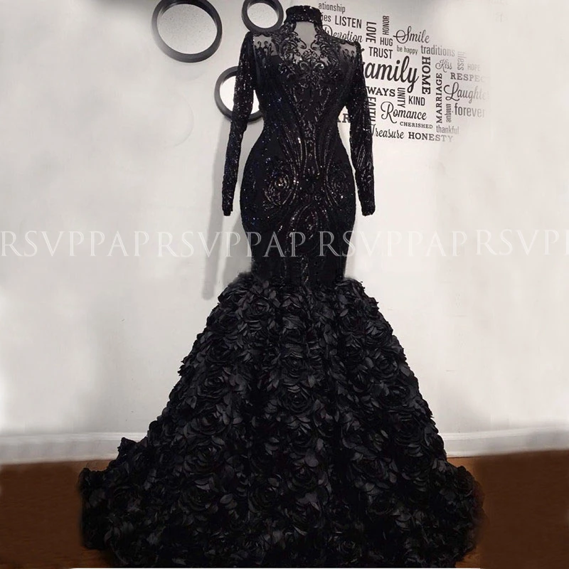 Черное длинное платье-Русалка для выпускного вечера 2021 изысканный блестящий топ