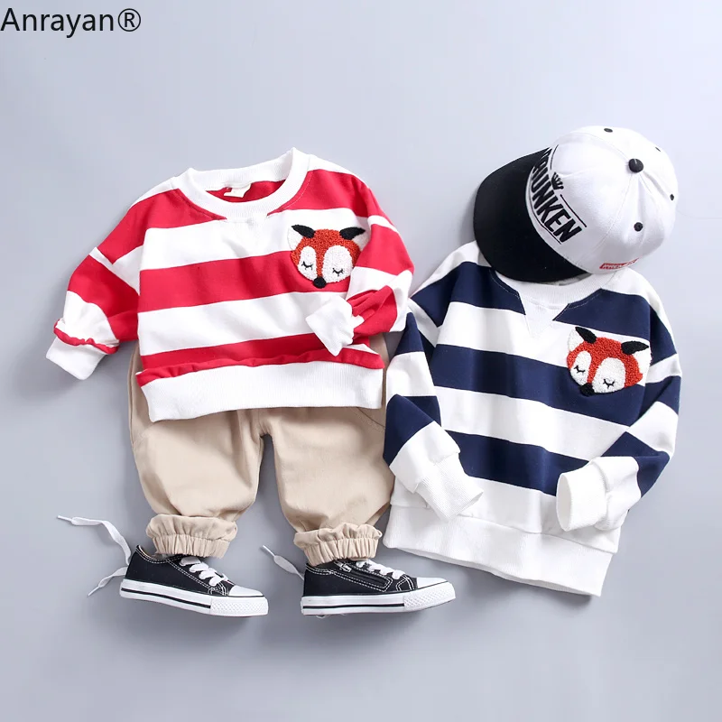 

2020 Spring Infant Clothing Sports Cartoon Striped T-shirt Pants 2pcs/Sets Children Toddler Tracksuit Baby Boy Girl Clothes Suit