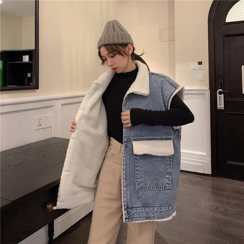 Женский джинсовый жилет оверсайз в Корейском стиле плотное пальто без рукавов