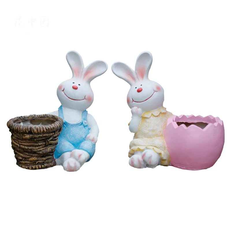 Садовая смола милый животный кролик цветочный горшок украшения для двора парка