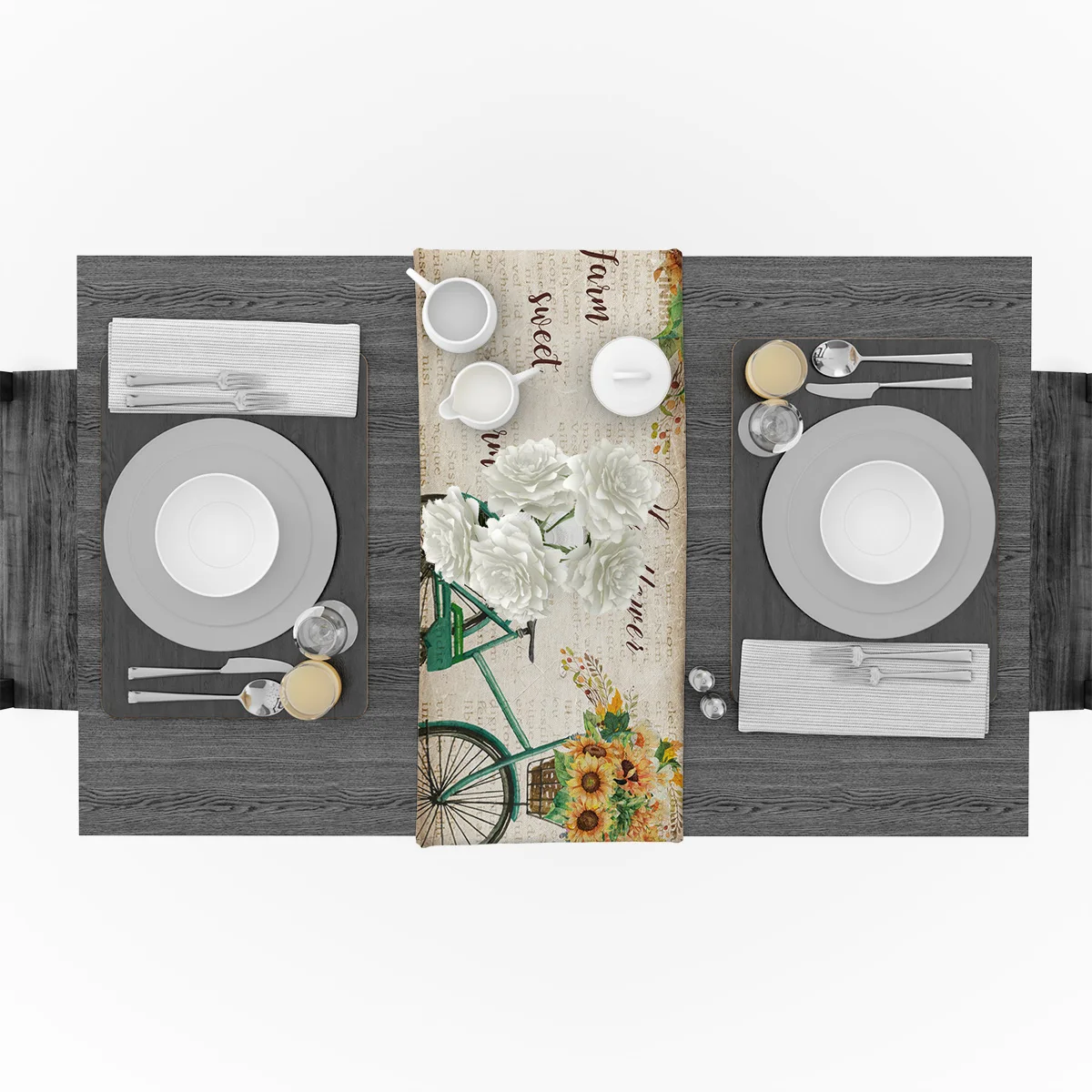 Винтажный велосипед с подсолнухами и для фермы настольный бегун рождества отеля