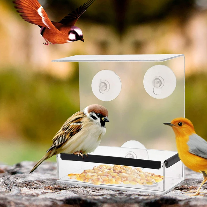 

Акриловые Птицы Фидер с подвесная Присоска на открытом воздухе прозрачный корм для птиц коробка анти-спрей коробка для пищевых продуктов в...