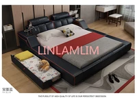 real genuine leather bed soft beds bedroom camas lit muebles de dormitorio yatak mobilya quarto desk table light drawer storage