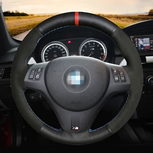 Hand-stitched Black Genuine Leather Black Suede Car Steering Wheel
Cover For BMW M Sport M3 E90 E91 E92 E93 E87 E81 E82 E88