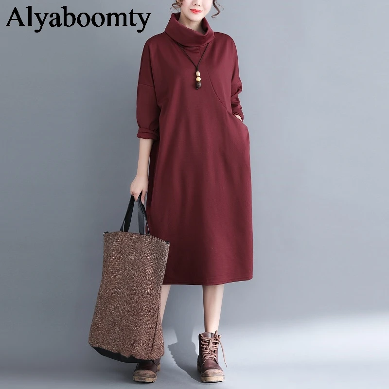 Женское платье миди большого размера плюс с высоким воротником винтажное