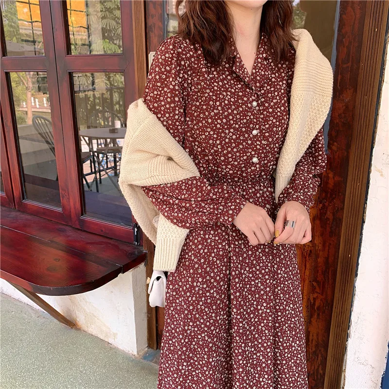 Женское шифоновое платье с принтом в Корейском стиле S 20-Long ~ In Маленькие платья