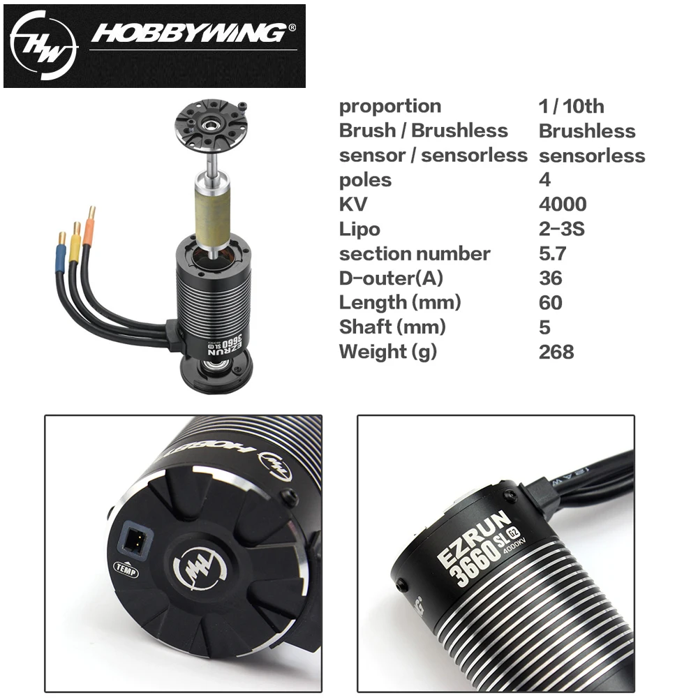 Hobbywing EZRUN 3660 G2 4600KV/4000KV/3200KV 2 3S 4 Polo бесщеточный двигатель с высоким крутящим