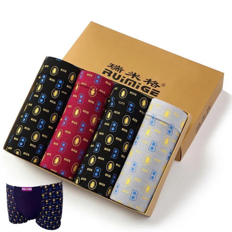 4Pcs/lot ModaL Underwear Men High Elastic Breathable Mesh Men's Underpants Print Boxers Mid-waist Panties Undershorts for Male