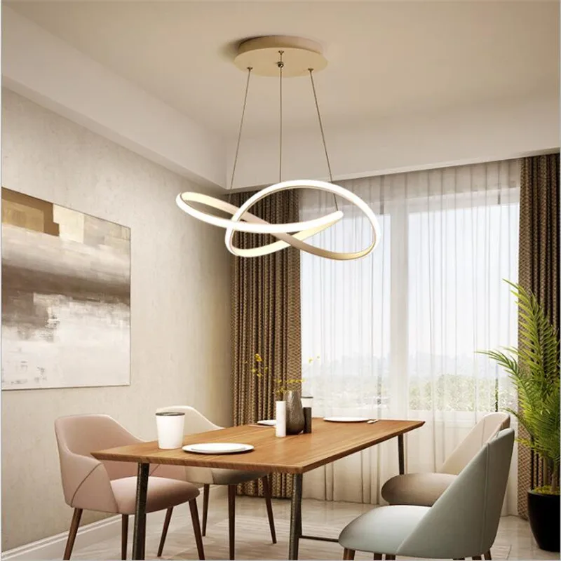 Koop Zwart/Wit Iron Acryl Ronde Led Hanglamp Eetkamer Bar Heldere Fashion Suspension Drop Lamp Dia 50/60Cm 2090