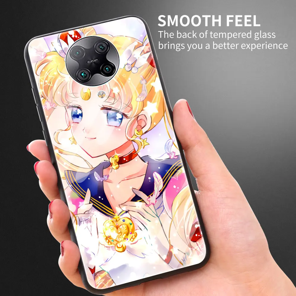 

Tempered Glass Phone Case For Xiaomi Mi 11 Poco X3 NFC F2 Pro X2 M2 C3 10T 9T Note 10 Lite Sailor Moon Shell Cover Coque Fundas