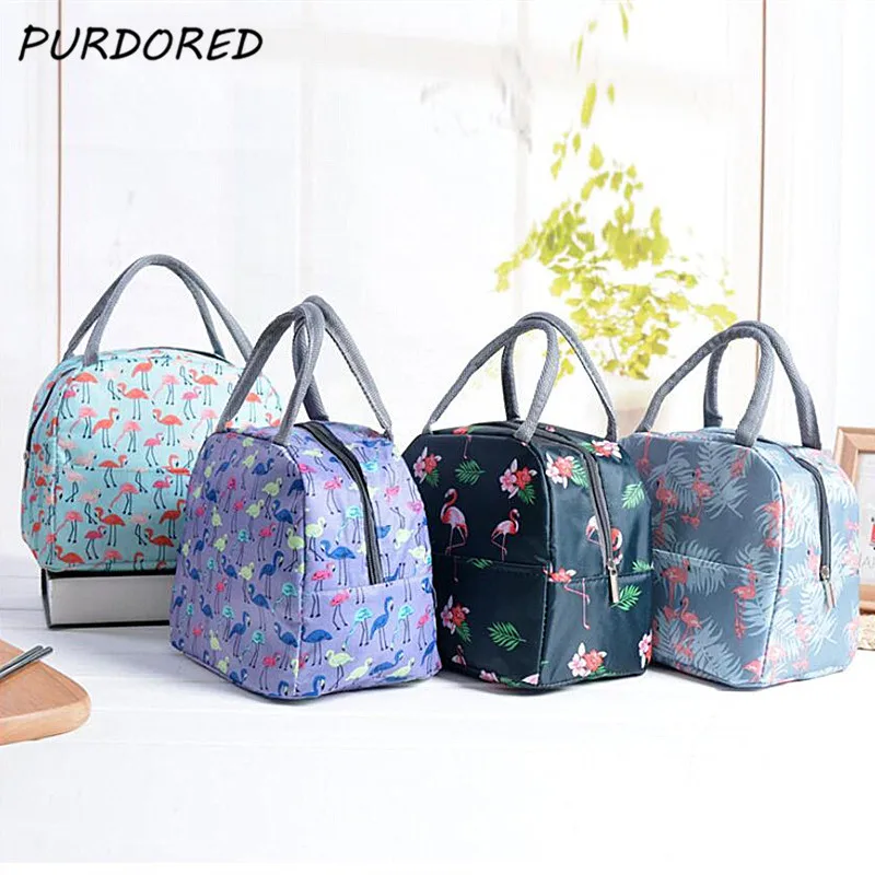 

PURDORED 1 Pc Flamingo Print Lunch Bag Portable Insulated Lunch Box Bag Thermal Women Food Bags Cooler Lunch Bag Lonchera