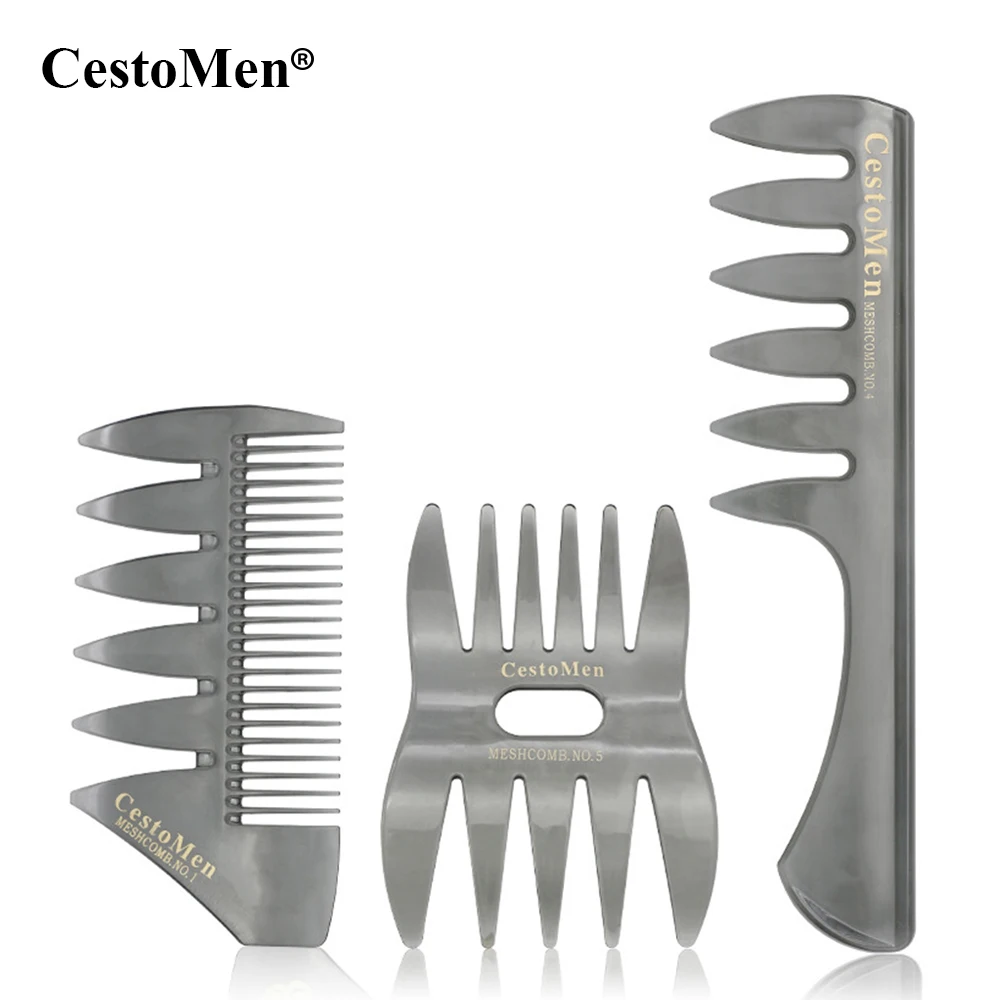 Cesto, Мужская ручка, рукоятка, большой зуб, для распутывания, вьющиеся волосы, расческа для задней головы, для укладки бороды, масло, расческа для мужчин, парикмахерская расческа с широкими зубами
