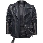 Мужская кожаная куртка, мотоциклетная куртка из искусственной кожи, с карманами на молнии, европейские размеры, для зимы