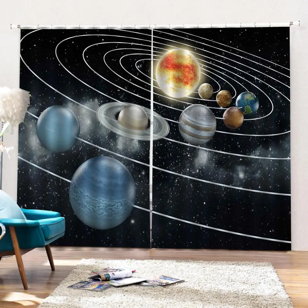 Космическая планета Затемненные Роскошные 3D шторы набор для кровати гостиной