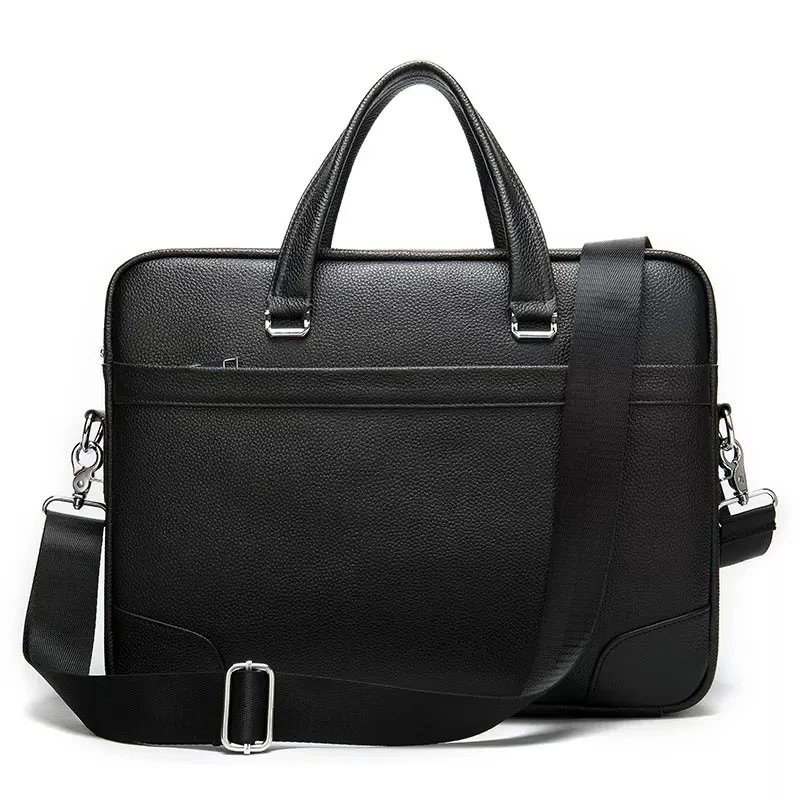 Men's Black Briefcase For Documents Fashion Male Genuine Leather 14 inch Laptop Bag Travel Handbag Shoulder Bags For Men Bags