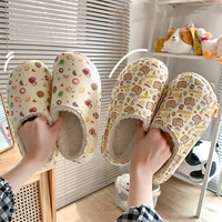 winter house slippers female outdoor home fur lined shoes waterproof women and man slippers kawaii cute cartoon cotton slides
