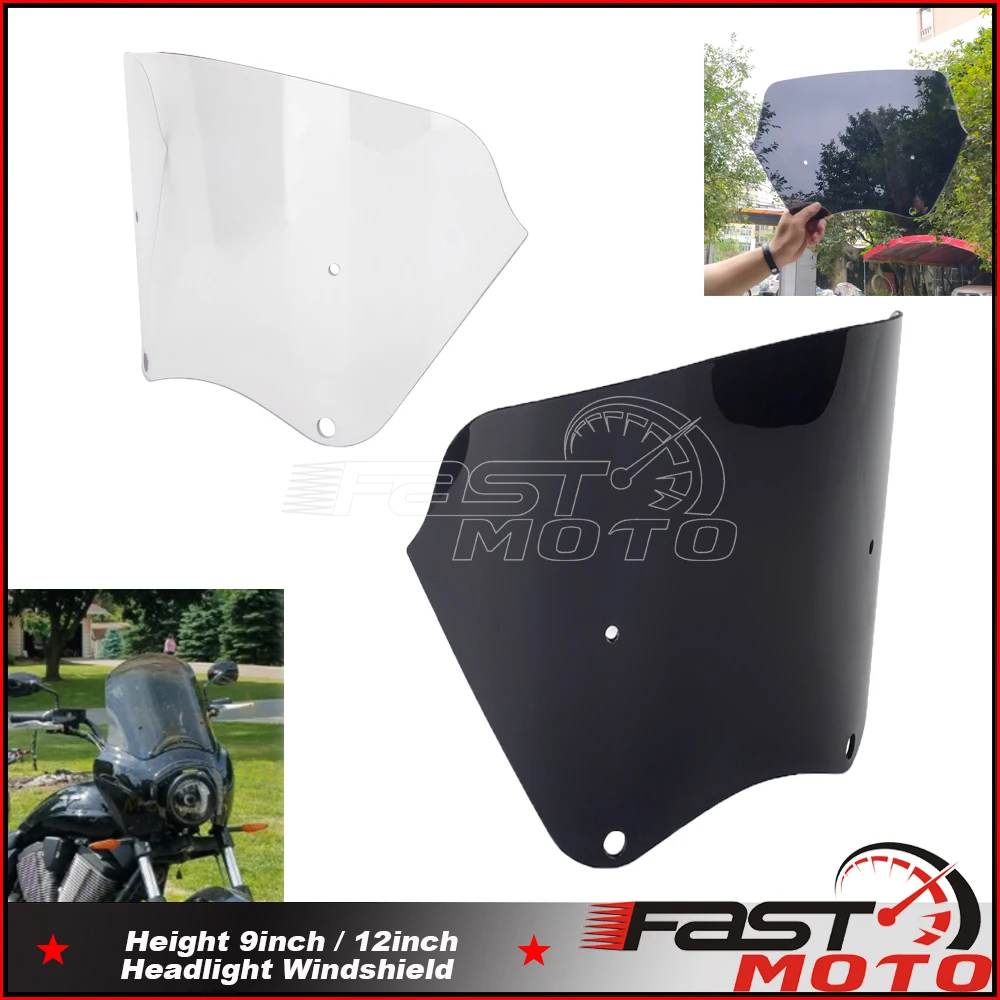 

Motorbike Replace Windscreen Front Headlight Fairing Bolt-on PC Windshield 9" 12" for Harley Dyna Low Rider Street Bob Softail