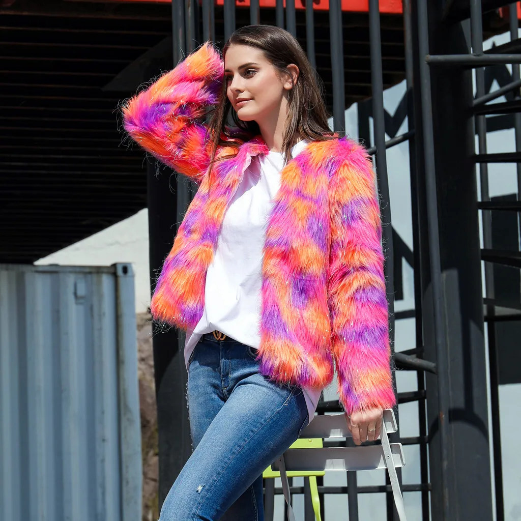 Женское меховое пальто Осень зима Женская куртка бохо искусственный мех верхняя